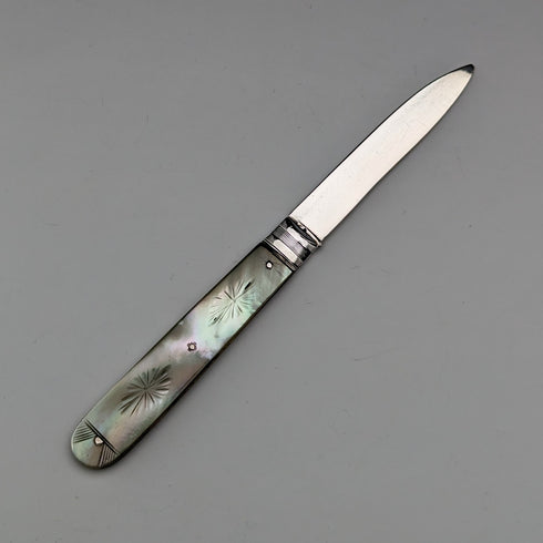 1834 British Antique White Pearl Handle Sterling Silver Blade Penknife Nathaniel Creswick